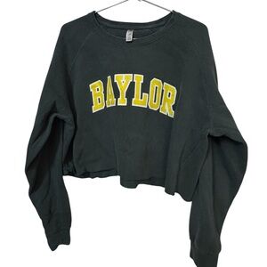 Vintage Women's XL Baylor University College Green Cut Cropped Crew Sweatshirt